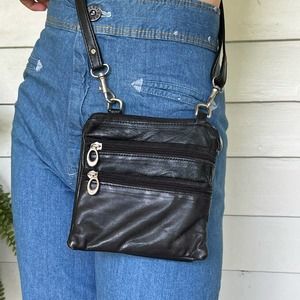 Vintage Black Leather Crossbody Purse